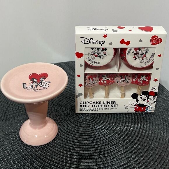 Disney Mickey & Minnie Cupcake Liners & Toppers set of 48 and Cupcake stand NWT - Picture 1 of 5